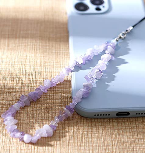 Duories Bunte Natürlicher Kristallstein Kies Handykette,Universal Handy Handschlaufe Handy Charm Handgelenk Handy Lanyard Perlen Kette Telefonkette Handyschmuck Schlüssel Taschen Handy Anhänger,Lila