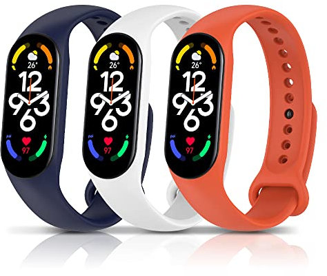 PaceBid [3 Stück Armband Kompatibel mit Xiaomi Mi Band 7/Mi Band 6/Mi Band 5, Silikon Sport Ersatzarmband Wasserdicht Männer&Frauen Ersatzbänder für Xiaomi Mi Band 7/6/5 Blau+Weiß+Orange
