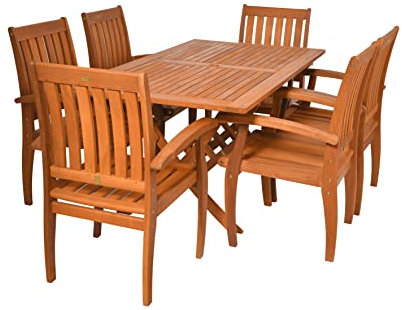 Rattanland | Gartenmöbel Set “Bradford 160” aus Eukalyptusholz mit Florence Sesseln FSC-zertifiziertes Premium Holz (6, Keine Kissen)