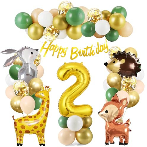2 Geburtstag Deko Junge Mädchen, Waldtiere Geburtstag Deko 2 Jahr, Dschungel Kindergeburtstag Deko 2 Jahr, Deko 2. geburtstag Junge Mädchen, Safari Ballon Geburtstagsdeko