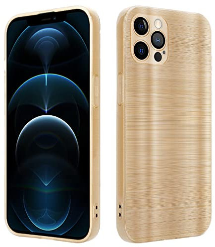 Cadorabo Hülle kompatibel mit Apple iPhone 12 PRO MAX Schutzhülle TPU Silikon Case Brushed Design mit Kameraschutz Slim Kratzfest Weiche Gummi mit Rundumschutz Case Hülle für iPhone 12 PRO MAX in Gold
