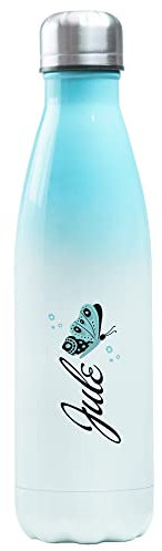 GRAZDesign Trinkflasche Kinder 500 ml, personalisiert mit Namen, Geschenk Idee für Geburtstag Weihnachten, Thermosflasche Auslaufsicher Schmetterling, Edelstahl, Blau