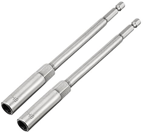 Sourcingmap 2 Pcs 1/4 Quick-Change Hex Shank 8mm Nut Setter Driver Drill Bit, 150mm Length, Metric No-Magnetic