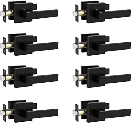 Probrico 8 Pack Black Door Handles Internal, Passage Door Handles for Interior Doors, Black Square Door Handle Sets