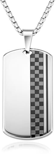 KRKC&CO Herren Dog Tag Anhänger Kette, Dogtag Hundemarke Erkennungsmarke, Quadratischer Anhänger, schwarze Edelstahl Kette 2mm, Geburtstag Geschenk für Männer Jungs, verstellerbare Länge 56/61cm