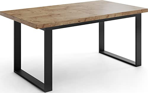 WFL GROUP Ausziehbarer Rechteckiger Esstisch im Loft-Stil mit Schwarzen Metallbeinen – Industrieller Tisch für Wohnzimmer – Ausziehbar von 160 cm auf 240 cm – Made in EU – Lancelot Eiche
