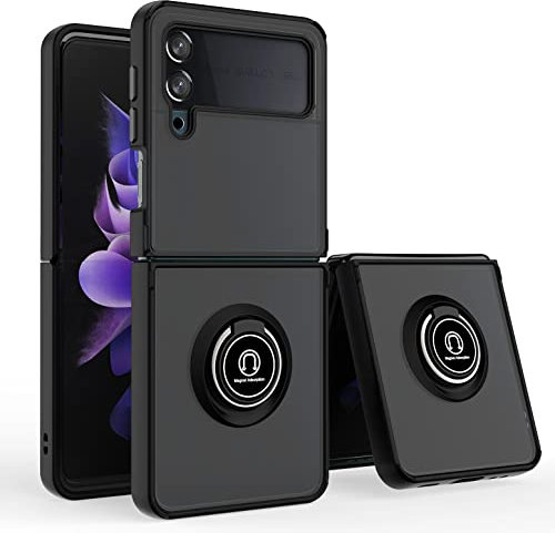 Oppo Find N2 Flip 5G Case, Slim Matte Texture TPU Phone Case with Ring Kickstand Reinforced Corners Airbag Shockproof Soft Silicone Cover Protective Cover for Oppo Find N2 Flip 5G, Black