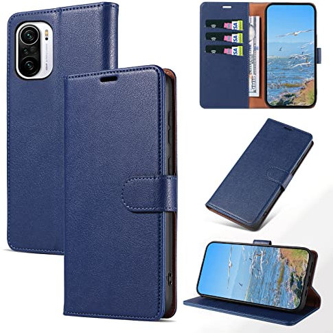KKEIKO Hülle Kompatibel mit Xiaomi Poco F3 / Xiaomi MI 11i / Redmi K40, Magnet Klappbar Handyhülle mit Kartenfach, PU Leder Stoßfest Schutzhülle für Xiaomi Poco F3 / Xiaomi MI 11i / Redmi K40, Blau