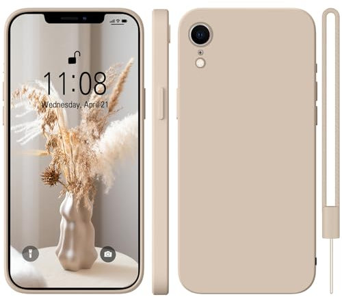 HGH Silikon Hülle Kompatibel mit iPhone xr Hülle mit Kette, Ganzkörperschutz handyhülle mit Seidig-Weicher Berühren, Stoßfeste Hülle mit Mikrofaser-Futter iPhone xr case Cover 6,1 Zoll, Khaki