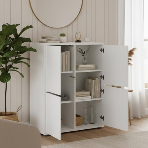 Dmora - Buffet Zaccaria, Buffet de Cuisine 4 Portes, Buffet de Salon, 100% Made in Italy, 100x41h126 cm, Blanc Brillant