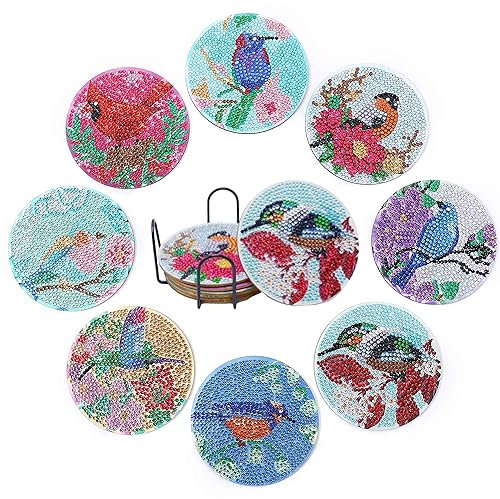 KOXXIAMOQ 8 Stück Diamond Art Painting Untersetzer, 5D Diamant Painting Erwachsene Untersetzer Gläser für Getränke Bar Tassen, Diamant Painting Bilder Kinder Glasuntersetzer zum Basteln-(4)