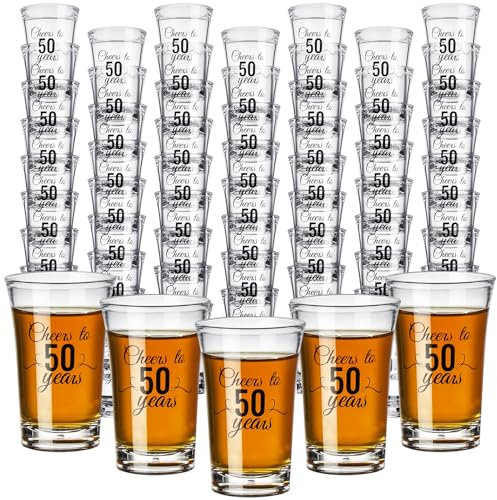 Hushee 100 Pcs 50th Birthday Shot Glasses Bulk, 1.4oz Cheers to 50 Years Shot Glass Cute 50th Birthday Party Favors for Guests, Decorations Shot Glass for Birthday Party, Wedding, Company Anniversary