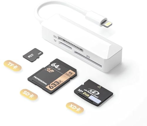 [Apple MFi Certified] SD Card Reader for iPhone,Lightning Memory SD Card Reader Adapter High-Speed XD Picture Card Camera Adapter for iPhone 14/13/12/11/XS/XR/X/8/7/6/5 Supports SD/TF/XD 128G 256G
