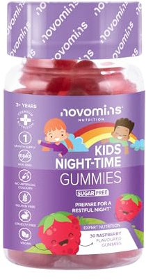 Gommose Notturne per Bambini – Gusto Lampone – Integratore Vegano e Senza Glutine – Con Magnesio, L-Teanina, B12 – 1 Mese di Fornitura – by Novomins