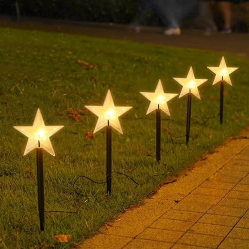 jackfru 10 Stück LED Garten Leuchtstäbe Stern mit Batterie und Timer, IP65 Sterne Weihnachtsbeleuchtung, Weihnachtsbeleuchtung Gartenleuchte, für Deko Außen Gartenstecker Balkon Weihnachts