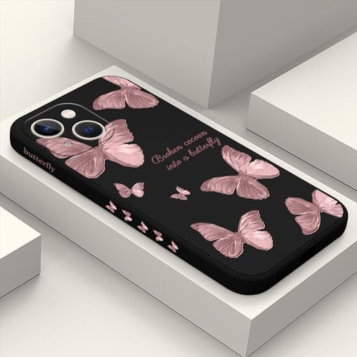 LEECG für iPhone 13 Mini Hülle Blumenmuster Weiches Mikrofaser Futter Schlankes Flüssigsilikon für iPhone 13 Mini Handyhülle 5,4 Zoll-Schmetterling Schwarz