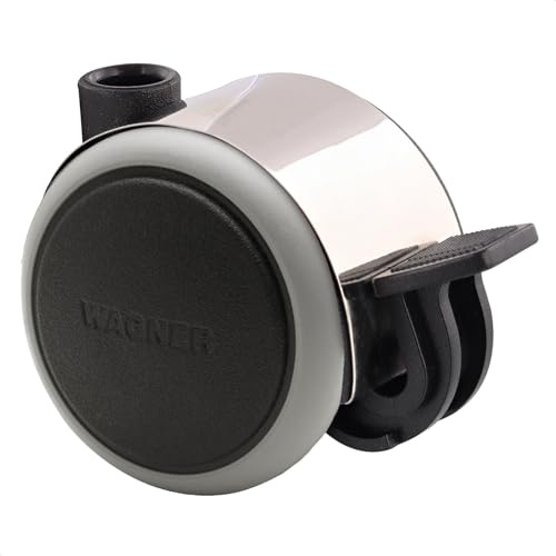 WAGNER Design Möbelrolle/Lenkrolle/Doppelrolle - soft - Durchmesser Ø 50 mm, Bauhöhe 55 mm, schwarz/chrom, Feststeller, Tragkraft 50 kg - Made in Germany - 01022801