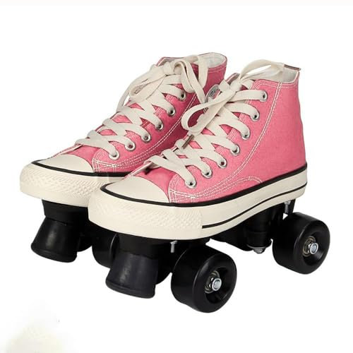 Rollschuhe Erwachsene Herren Und Damen Vierrad Rollschuhe, Canvas Zweireihige Rollschuhe Räder, Discoroller Erwachsene Komfortable Rollerskates Quad Skating Outdoor,Pink-40 EU