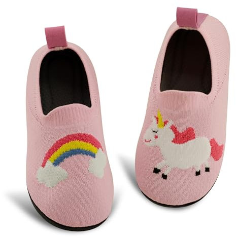 qpyysz Hausschuhe Kinder Junge Mädchen Turnschläppchen Jungen Barfuß Kinder Hausschuhe Einhorn Dino Fuchs Pantoffeln Atmungsaktive Rutschfest Lauflernschuhe