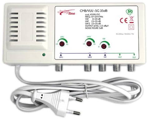 Jolly Line Centralina da muro VHF/UHF/UHF, 3 ingressi separati regolabili, max 35dB, con filtro 5G
