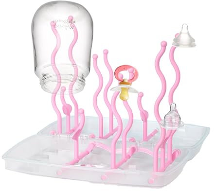 Imtrub Travel Bottle Drying Rack Space Saving, Portable Baby Bottle Dry Rack with Removable Water Tray, Upright Vertical Dryer Rack for Baby Bottles Accessories, for Bottles, Teats, Cups