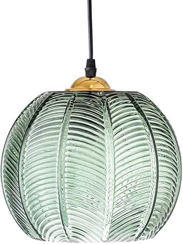 Générique Suspension en Verre Vert Clair Abat-Jour Moderne éclairage de Plafond Art déco Lampe Salon Salle à Manger Chambre Cuisine îlot intérieur luminaire, E27 Hauteur réglable 22cm (15cm)