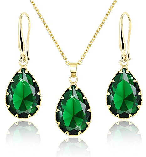 Linawe Crystal Jewellery Sets for Women, Imitation Diamond Pendant Necklace, Rhinestone Drop Dangle Earrings, Birthstone Cubic Zirconia Matching Wedding Jewellery, 14K Gold/Rose Gold/Silver Tones