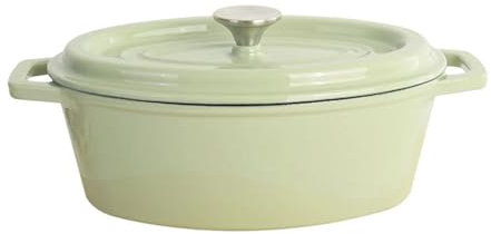 LVYUDS Oval Olla Hierro Fundido, 1.7 Cuartos Asas Dobles Antiadherente Cacerola Esmaltado Olla de Mariscos Compatible Inducción Adecuado Estofado Salteado Platos