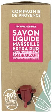La Compagnie de Provence - Savon Liquide de Marseille Recharge 3L - Rose Sauvage - Pour Corps et Mains - Made in France