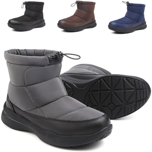 Stivali da Neve Uomo Invernali Stivaletti Foderato in Pelliccia Scarpe Comodo antiscivolo Caviglia Boots Grigio scuro 44EU