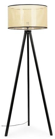 ValueLights | Large Black Wood Tripod Design Floor Lamp with a Natural Cane Wicker Rattan Shade | Floor Lamps, Home Décor & Improvement Essential | Included LED Bulb