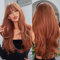 Allbell Long Wavy Ginger Perücke Damen mit Pony Rot Braune Perücke Hitzebeständig Synthetische Faser Wig für den Täglichen Gebrauch Party