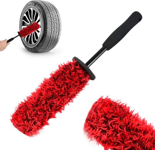Red Alloy Wheel Brush - Soft Dense Bristles, No Metal, Detailing Cleaning Brush for Wheels and Rims of Cars, Motorcycles, Bicycles