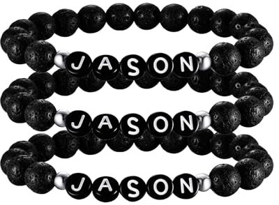 3 Stück Handgemachte natürliche Edelstein Perlen Armband mit benutzerdefinierten Namen/Initial/Buchstaben Weiß Türkis Perlen Armbänder für Männer Frauen,personalisierte Geschenk beste Freundin,BFF