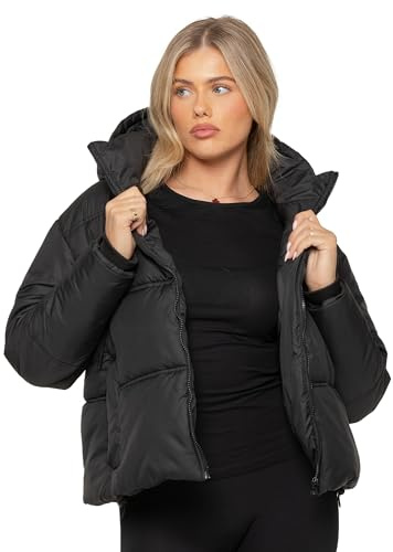 989Zé ENZO Womens Padded Jacket Long Sleeve Zip Up High Neck Puffer Jacket with Hood and Pockets EZLJK641 JACKET BLACK XL