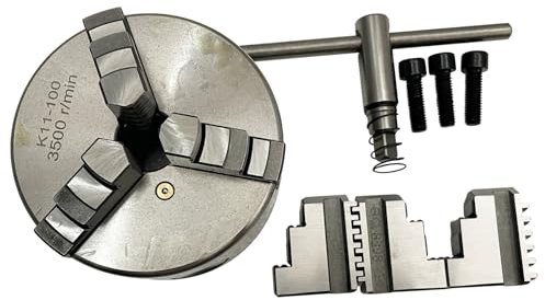 INTBUYING Three-Jaw Lathe Chuck 4-inch self-centering chuck K11-100 lathe chuck 100mm Metal chuck 3500R/Min Independent Jaw for CNC Machine Tool and Accessories