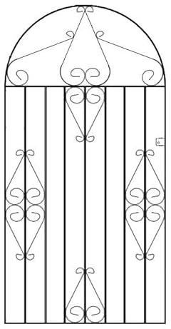 Classic Scroll Tall Bow Top Metal Garden Gate Galvanised Wrought Iron Style Swing Gate (1067mm Gap x 1905mm High CBZP44)