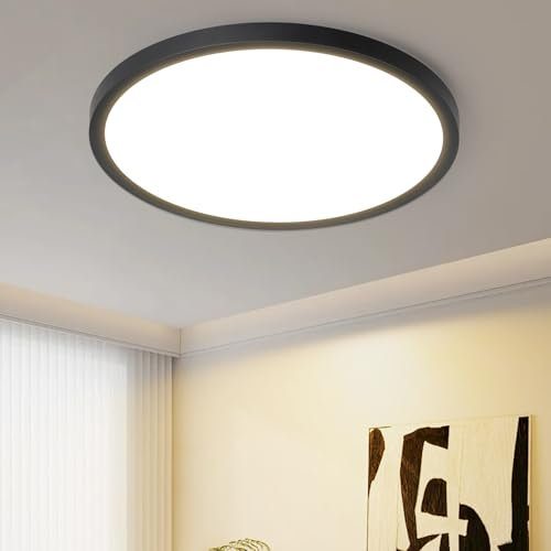 ZMH LED da soffitto - nero, 15W, bagno, lampada da cucina rotonda, piatto romboidale, 3000K, piccolo IP44, Ø18cm, per il corridoio della camera da letto