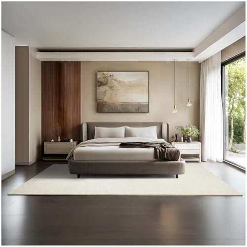 tectake® Flauschiger Kurzflor Teppich, waschbar, für Wohnzimmer, Badezimmerteppich, Küchenteppich, Teppich Flur, Home Deko, rutschfest, allergikerfreundlich, Creme, 200 x 290 cm