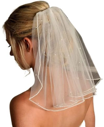 LXHZSY Braut Schleier Brautschleier mit Kristallen, kurz, 1-stufig, weiches Netzgewebe, mit Kamm, Haar-Accessoires for Hochzeitsfeiern und Bräute for Frauen und Mädchen(Ivory)