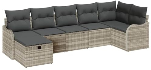 vidaXL Garten-Sofa-Set mit Kissen 7 pcs Hellgrau 287.5 x 122.5 x 85 cm, Modernes Garten-Sofa-Set, Modulares Design, Abnehmbare Kissen, UV-beständige Materialien, Stylische Outdoor-Lounge