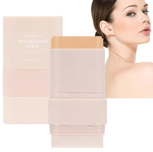 Makeup Foundation Stick,Multi-Use Full Coverage Foundation&Concealer Stick with Built-in Brush,Long Lasting Lightweight Foundat/ion,Face Foundations,Waterproof and Sweat Proof Full Coverage Concealer