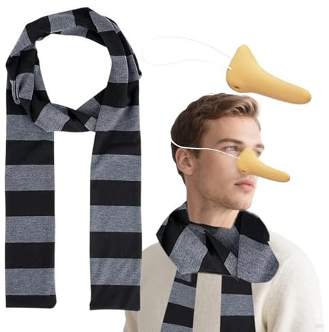 XDGBGFN Lot de 2 accessoires pour homme - Noir et gris - Écharpe et faux nez pour Halloween - Accessoire de cosplay