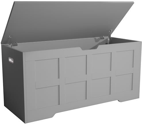 Blisswood Toy Box, Wooden Storage Chest, Large Blanket Box with Lid & Safety Hinges, Storage Bench & Toy Storage Organizer for Kids, Boys & Girls, Baby Toybox for Bedroom Playroom Living Room – Grey