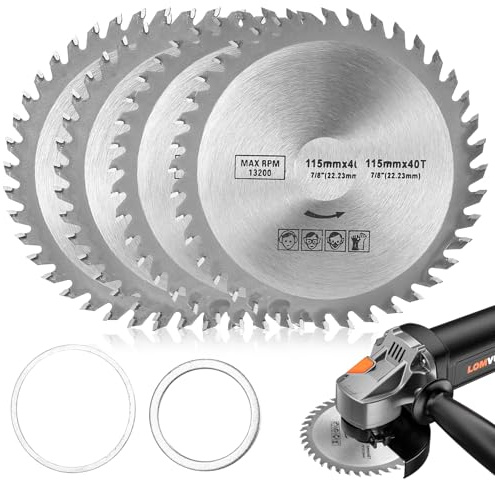 Peygre 4 Pcs Angle Grinder Wood Blade, 115mm, 40T Carbide, 22.23mm | Circular Saw Blades, 40T Carbide Teeth, for Woodworking, Hardwood, Plywood, Plastic, 4.5 Inch, 7/8 Inch Arbor 22.23mm