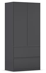 Rauch Möbel Costa, Kleiderschrank, Farbe Grau metallic, Breite 91 cm | Schrank, 2-türig, 2 Schubladen, Push-to-open, Zubehör Basic, für Schlafzimmer, Kinderzimmer, Babyzimmer, Garderobe