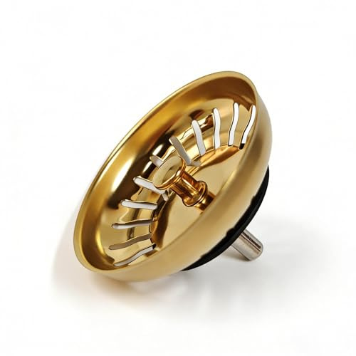 Gold 304 Stainless Steel Kitchen Sink Strainer Drain Plug - 83mm / 3.27 Inch, Leak-Proof Seal with Rubber Gasket, Elegant and Easy to Clean