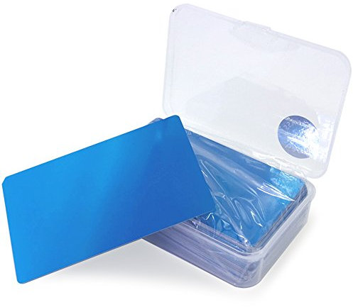 Ebamaz 100 Stück dünn Metall Business Visitenkarten 86X54X0,2mm Aluminium Legierung Plakette für Gravur (3,4 X 2,13X0,01 zoll, Blau, Blanko)