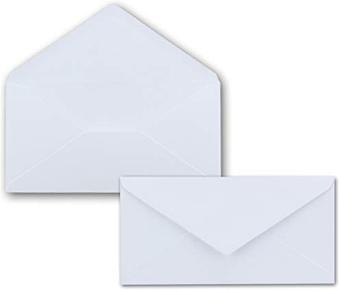 50 Brief-Umschläge Weiß/Hochweiß DIN Lang - 110 x 220 mm (11 x 22 cm) - Nassklebung ohne Fenster - Ideal für Einladungs-Karten - Serie FarbenFroh