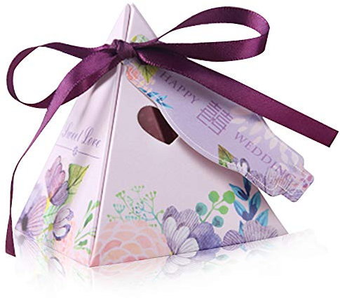 YFZYT Dreieck Geschenk-Boxen Papier Box Candy Süßigkeiten Geschenk-Boxen für Braut Bräutigam Baby Dusche Begünstigt - 100 Stücke(8.5 * 8.5 * 9.5cm), Lila
